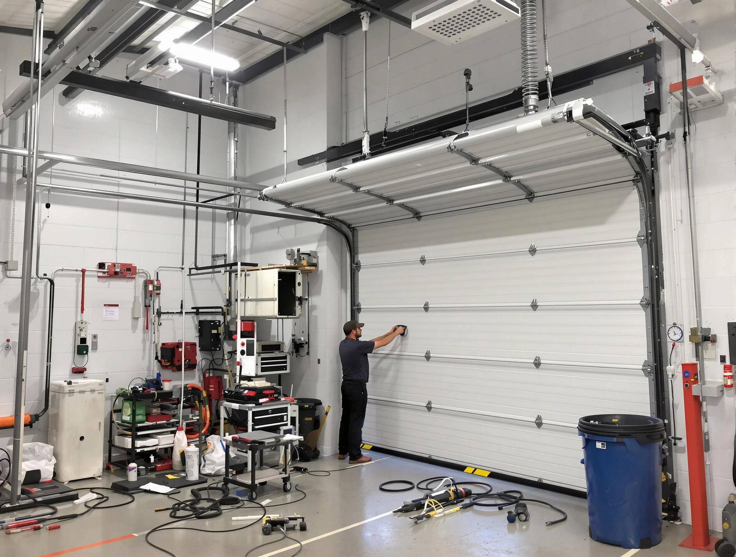 Hueytown Garage Door Repair certified technician performing commercial door repair at a Hueytown business facility