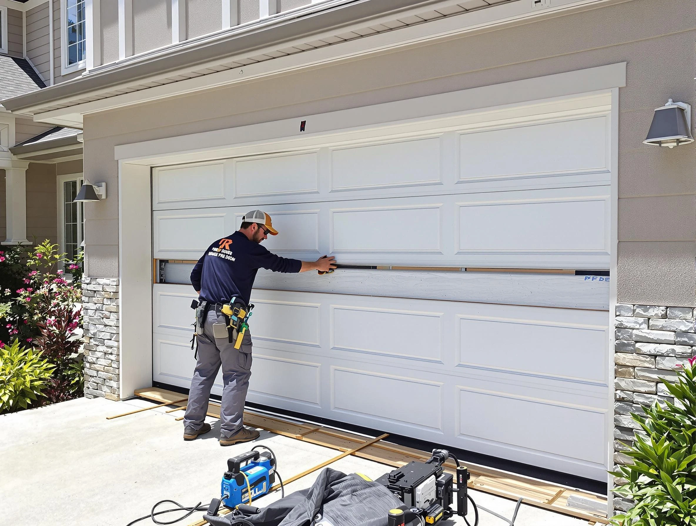 Hueytown Garage Door Repair team performing complete garage door replacement at Hueytown residence
