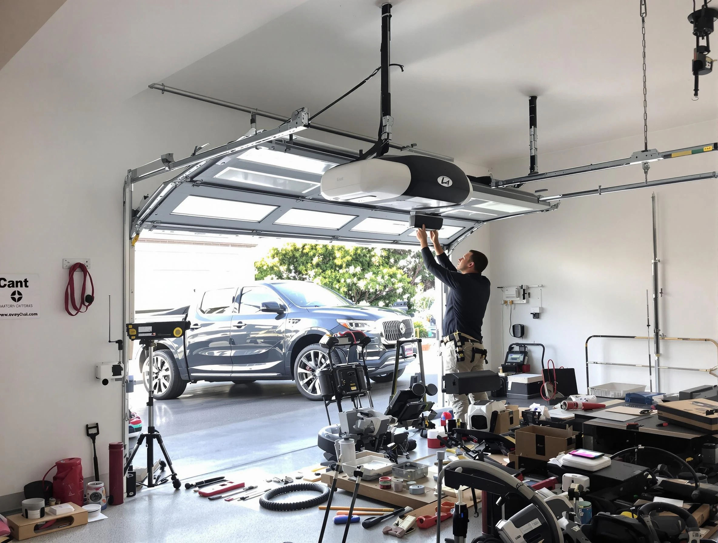 Hueytown Garage Door Repair specialist installing smart garage door opener system in Hueytown home