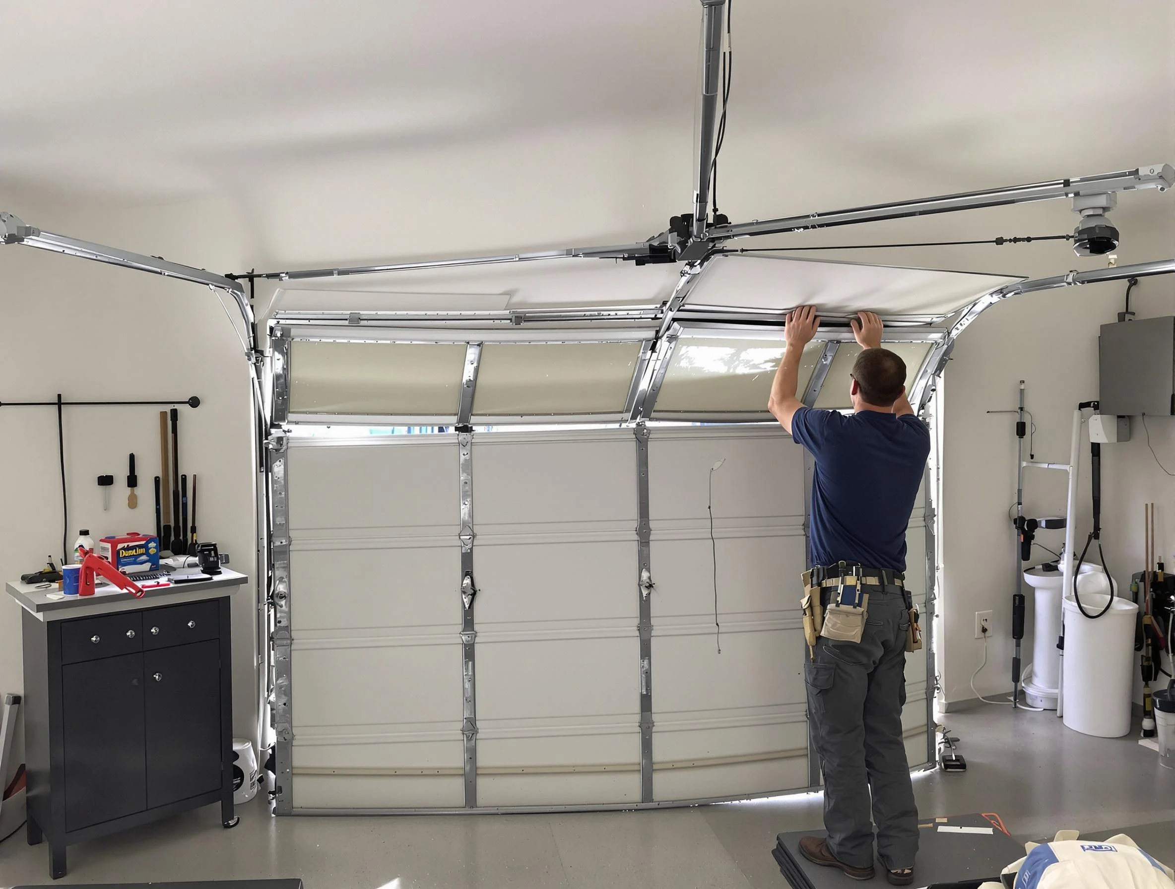 Hueytown Garage Door Repair specialist performing precise section replacement on Hueytown garage door