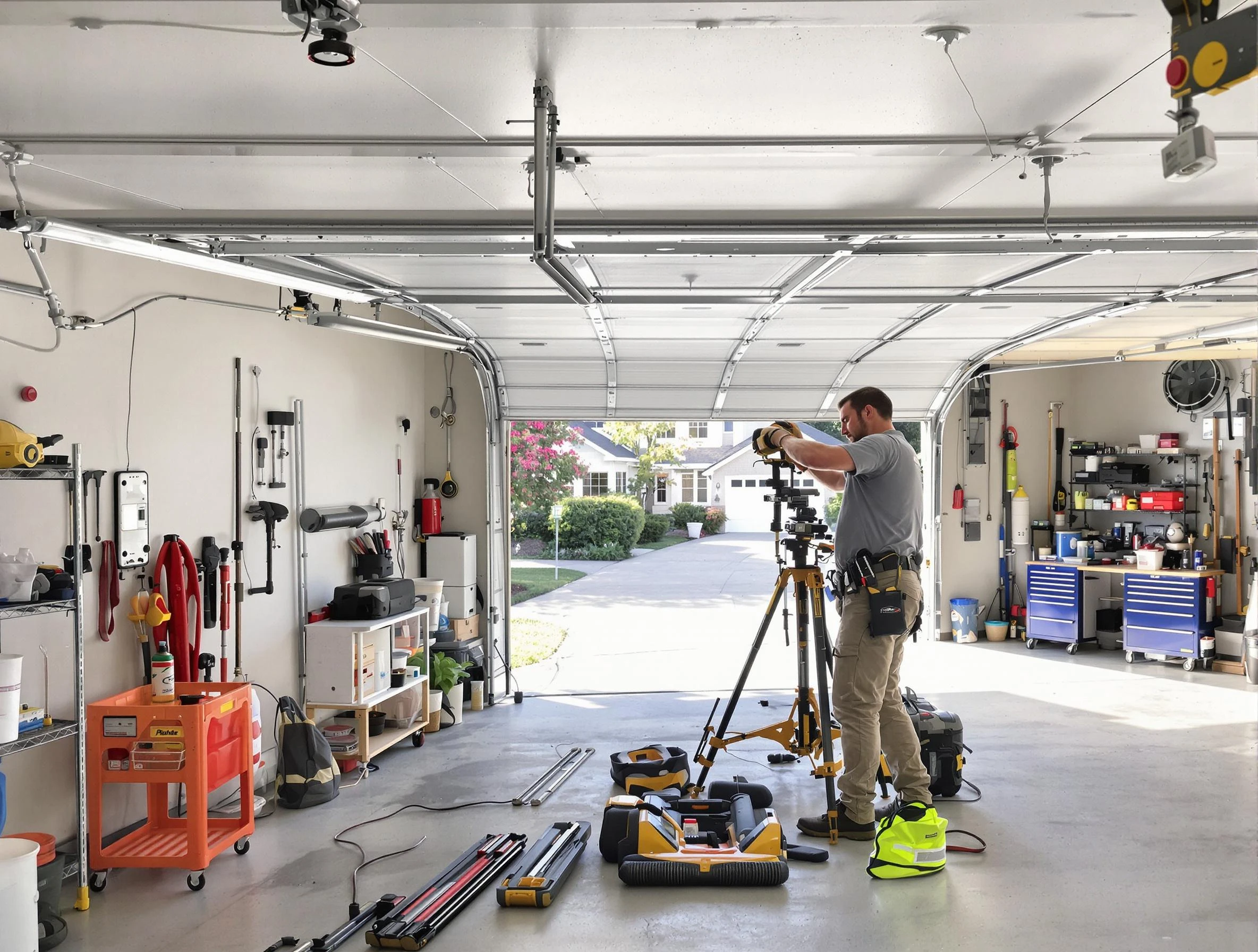 Hueytown Garage Door Repair specialist performing laser-guided track alignment in Hueytown